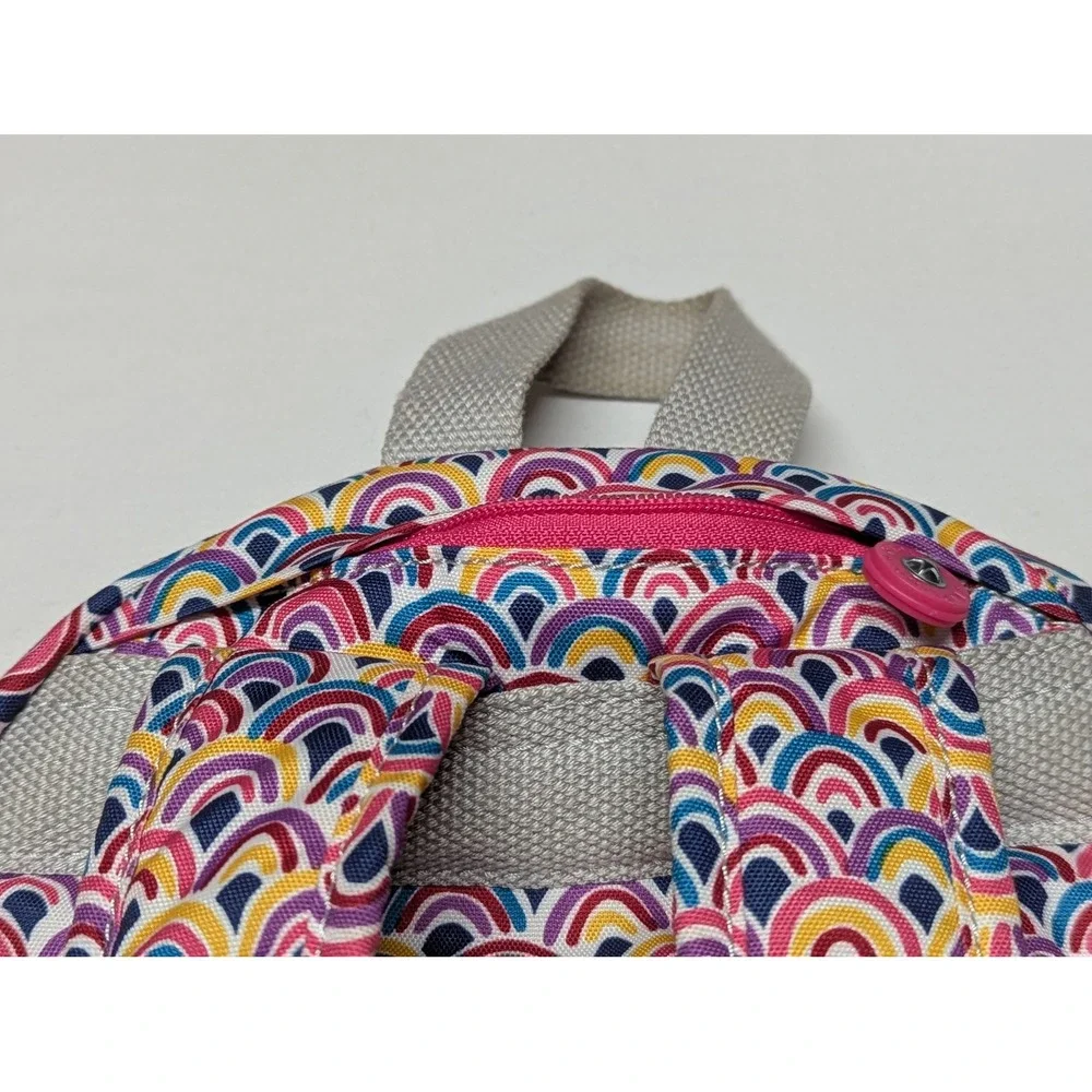 Kipling Seoul Small Backpack Rainbow Scallop Print Pink Monkey Keychain Multi